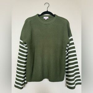 Pink Lily - olive striped flare sleeve sweater size S